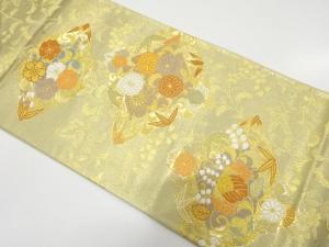 菊に桐・梅・笹模様織り出し　袋帯